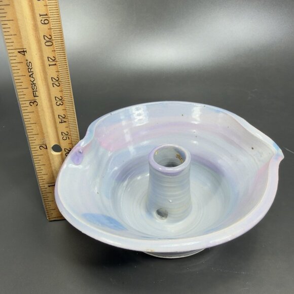 Hand Made Pottery Stoneware Baking Dish Cake Pan Pastel Blue Glaze Artist Signed - Picture 4 of 14